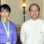 Aung San Suu Kyi meets President Thein Sein at the presidential palace in Naypyitaw August 19, 2011. REUTERS/Myanmar News Agency/Handout